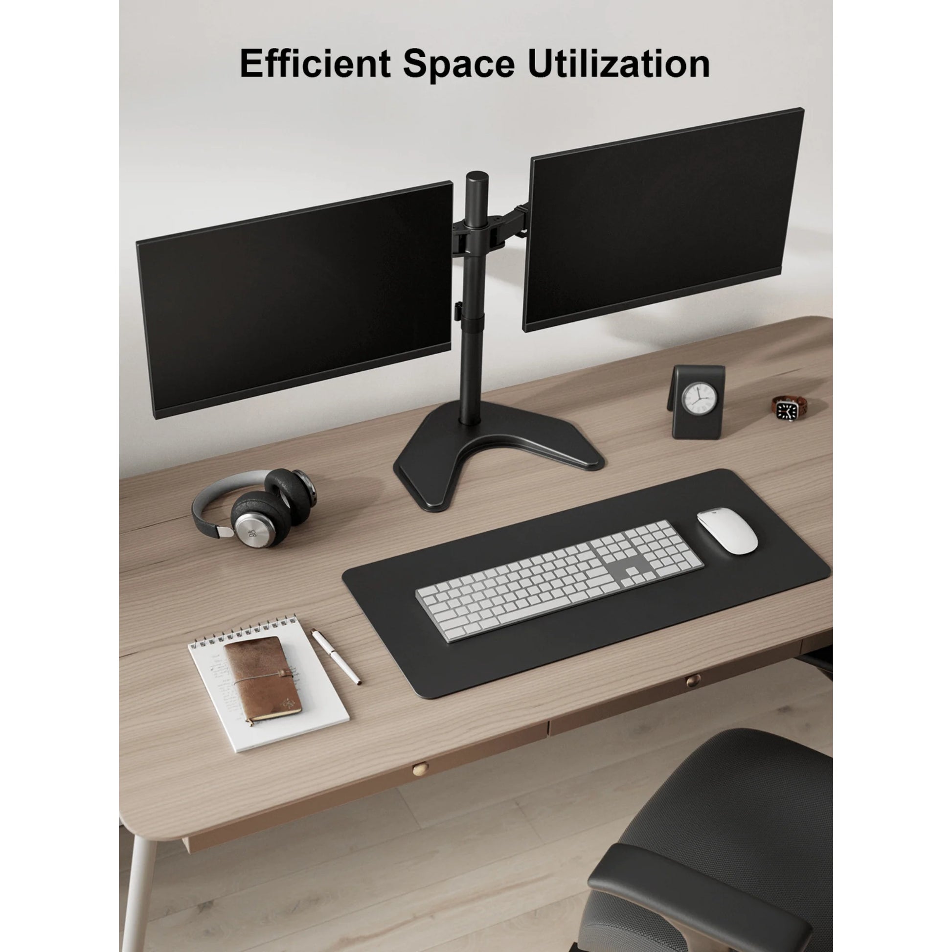 Ergoav Dual Monitor Adjustable Desk Stand - Ideal for 13" to 27" Screens, Holds Up to 22lbs