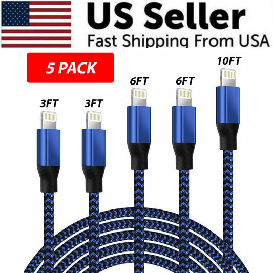 5-Pack Fast Charging USB Cables for iPhone 6-14 Pro - Quick Charge & Ultra-Durable Design