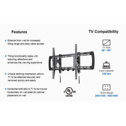 Ergoav Premium Adjustable TV Mount - Ultimate Viewing Experience for 49" to 90" Screens with Extend and Tilt Feature